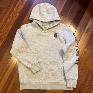 Grey Carhartt Logo Sleeve Hoodie Sweatshirt Woman’s Large
